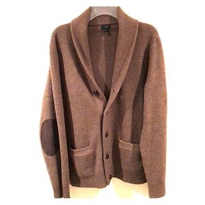 Lambs Wool Shawl Collar Elbow Patch Cardigan